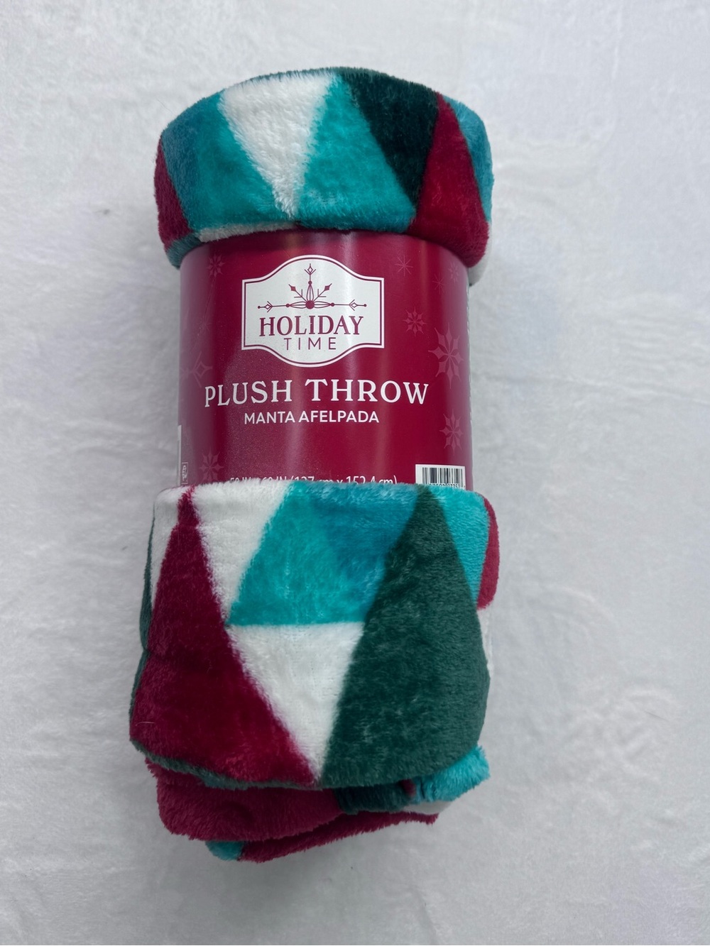 Holiday Time Geometric Plush Throw - Green, Burgundy, White, Dark Green